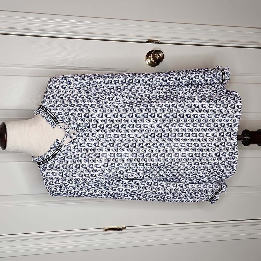 TALBOTS Blue White Birdcage Print Top Size MP
